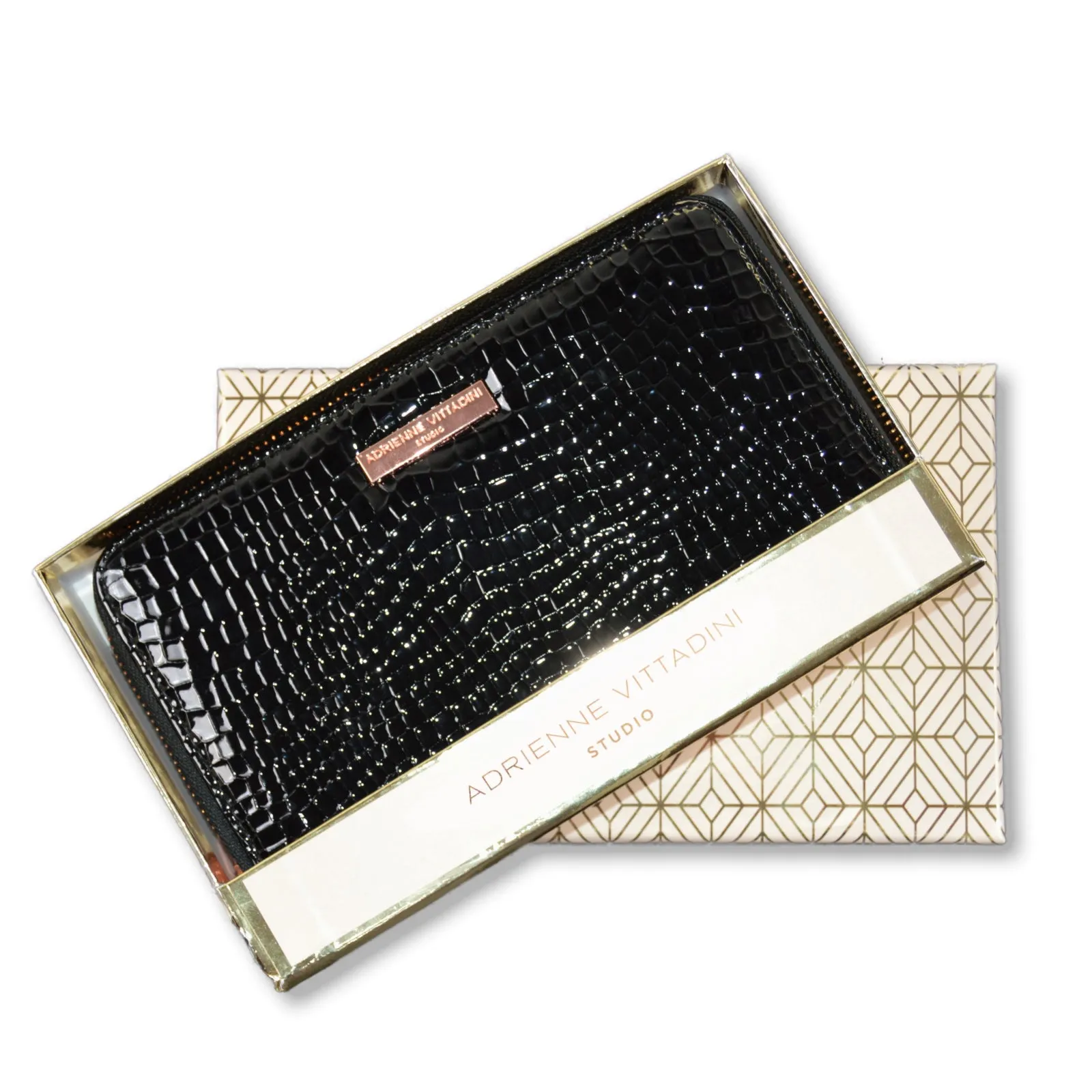 Adrienne Vittadini RFID Patent Croc Textured Wristlet Wallet Phone Case