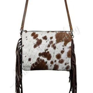 American Darling Brown and White Fringe Cross Body Purse