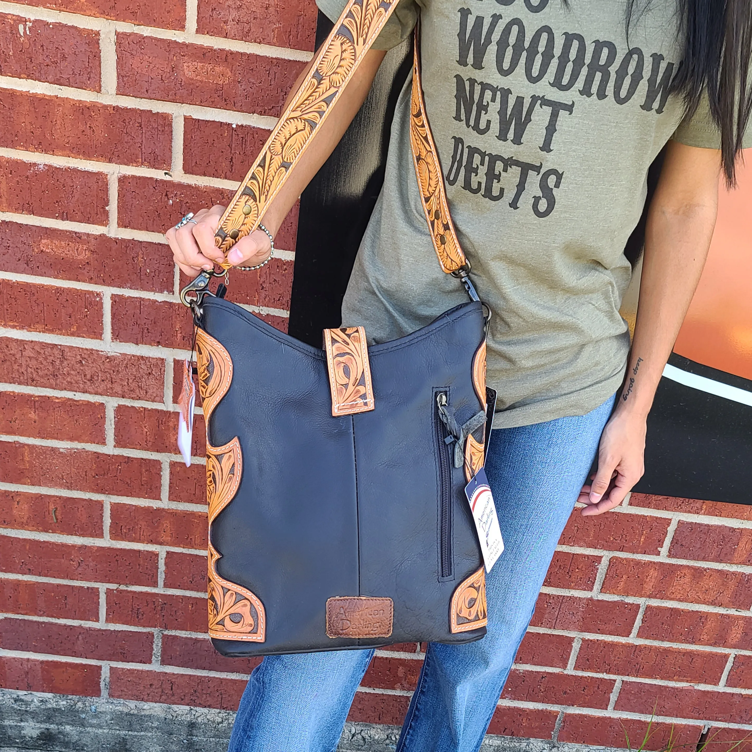 American Darling Cowhide/Tooled Leather Hobo Bag