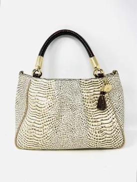 Brahmin Cream/Taupe Reptile Pleated AS IS Designer Satchel