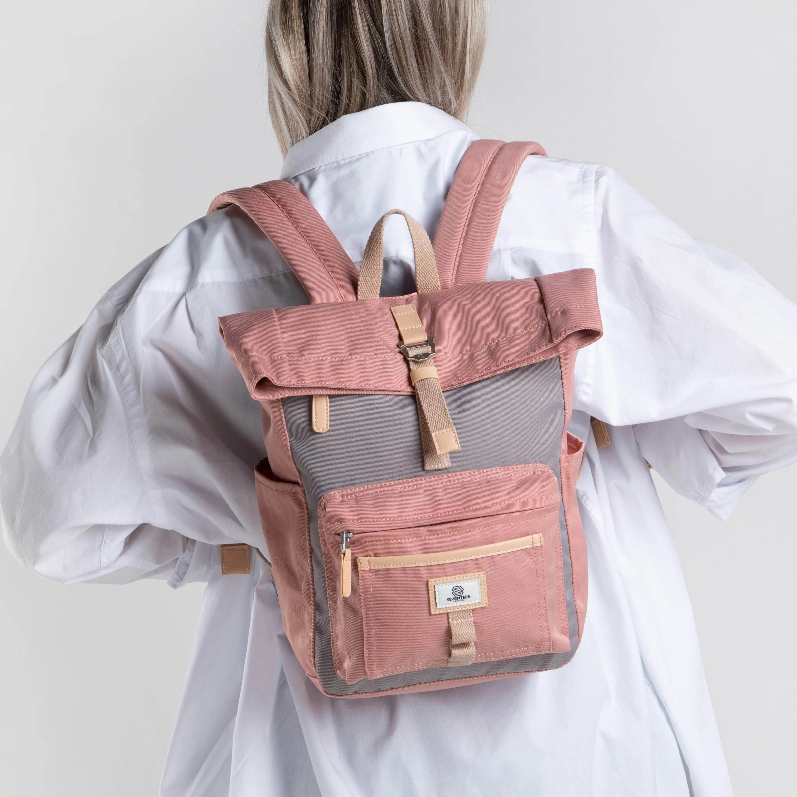 Canary Wharf Mini Backpack - Pink with Grey