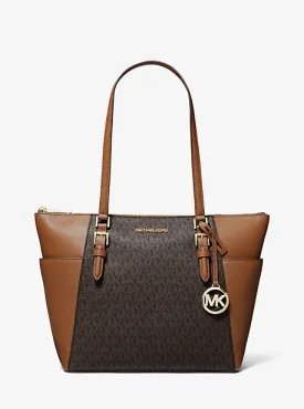 Charlotte Large Logo and Leather Top-Zip Tote Bag