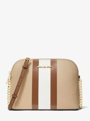 Cindy Striped Saffiano Leather Dome Crossbody Bag