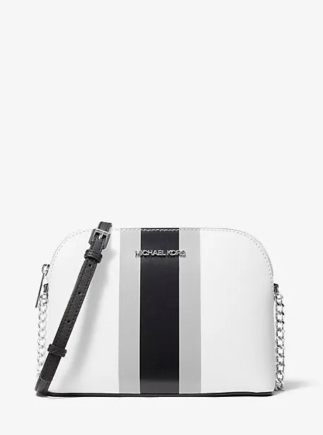 Cindy Striped Saffiano Leather Dome Crossbody Bag