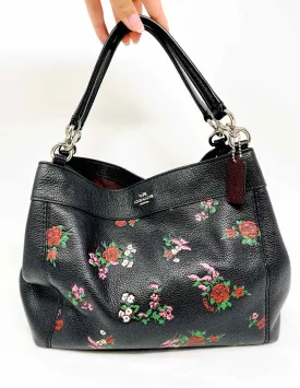 Coach Size Bk/Gr/Pk Shoulder Bag Floral Leather Designer Tote