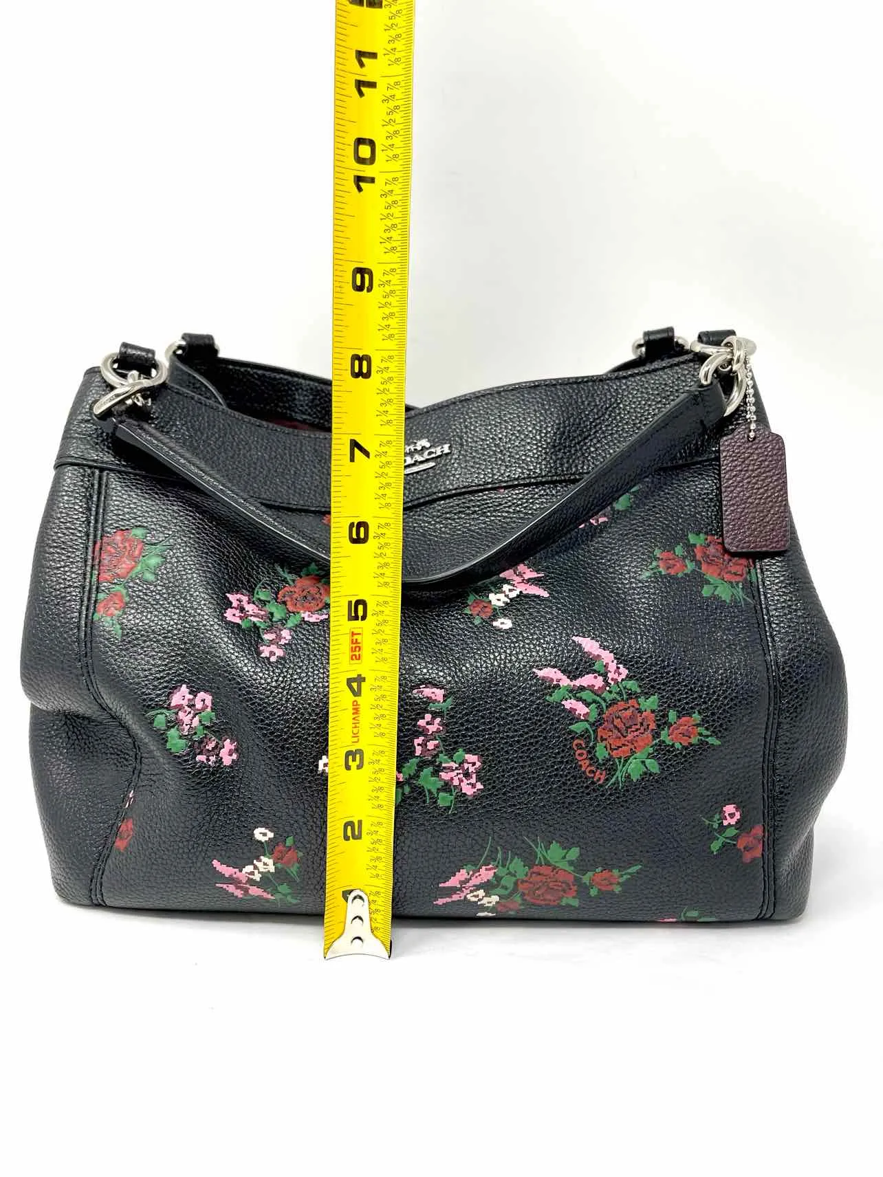 Coach Size Bk/Gr/Pk Shoulder Bag Floral Leather Designer Tote