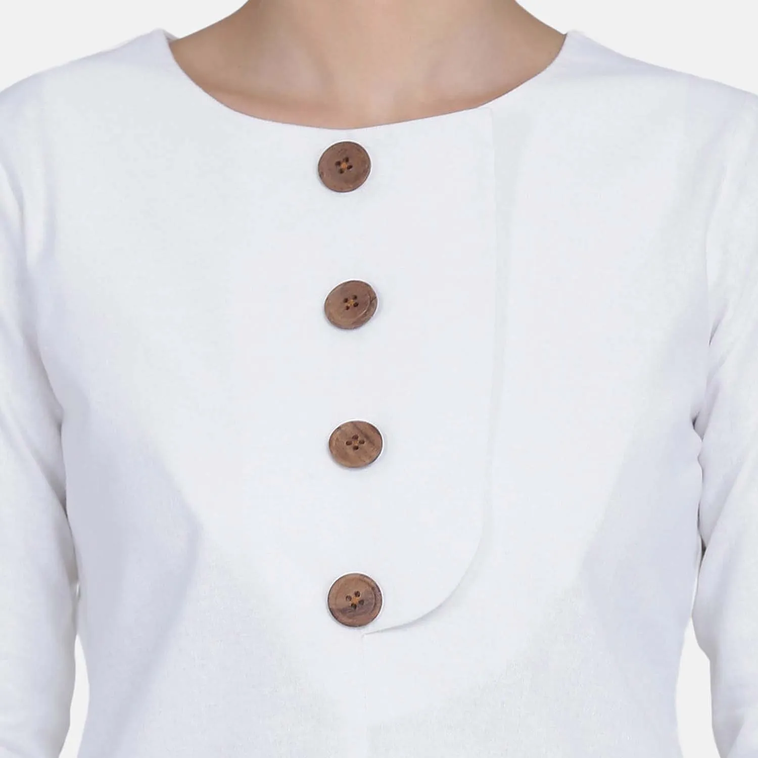 Comfort fit White Cotton Flap & wood Button Top