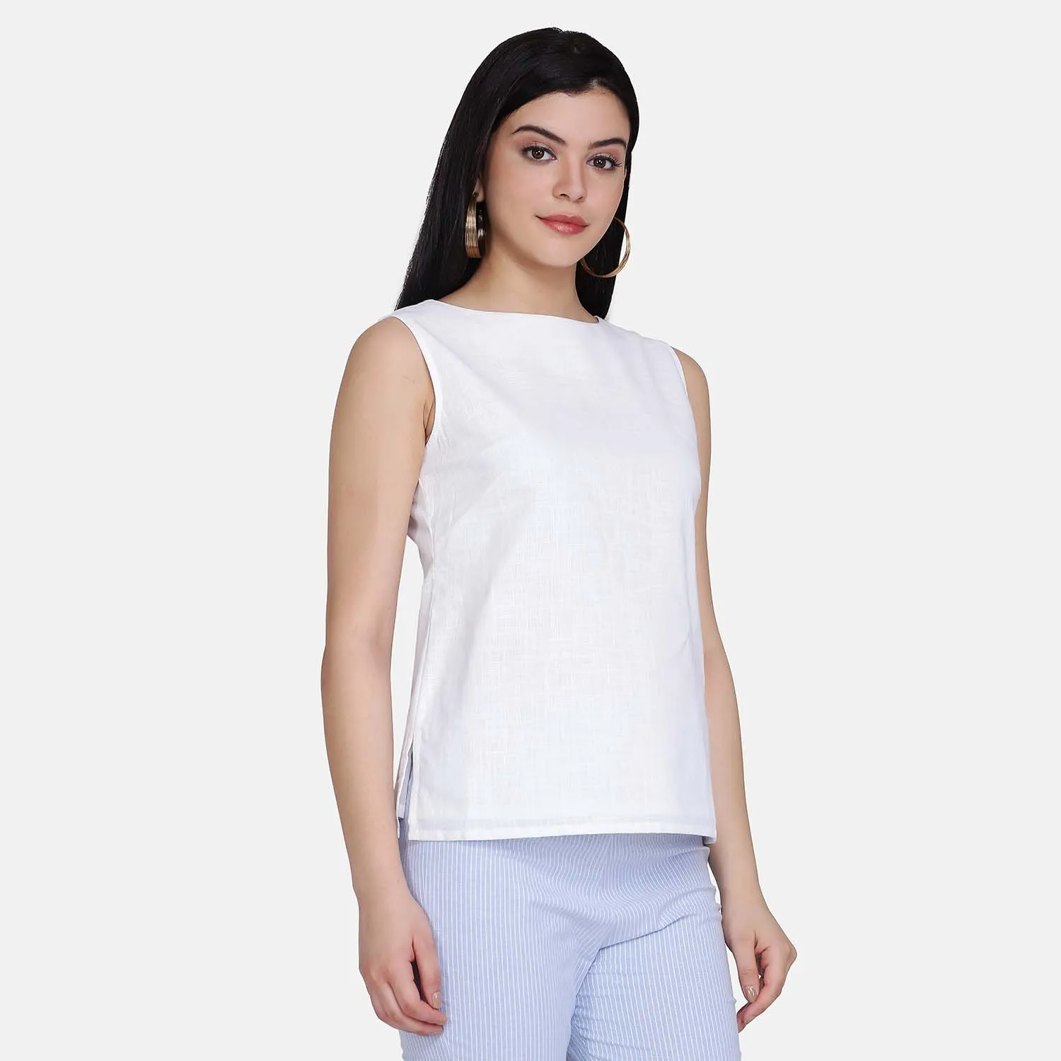 Elegant White Cotton Sleeveless Top