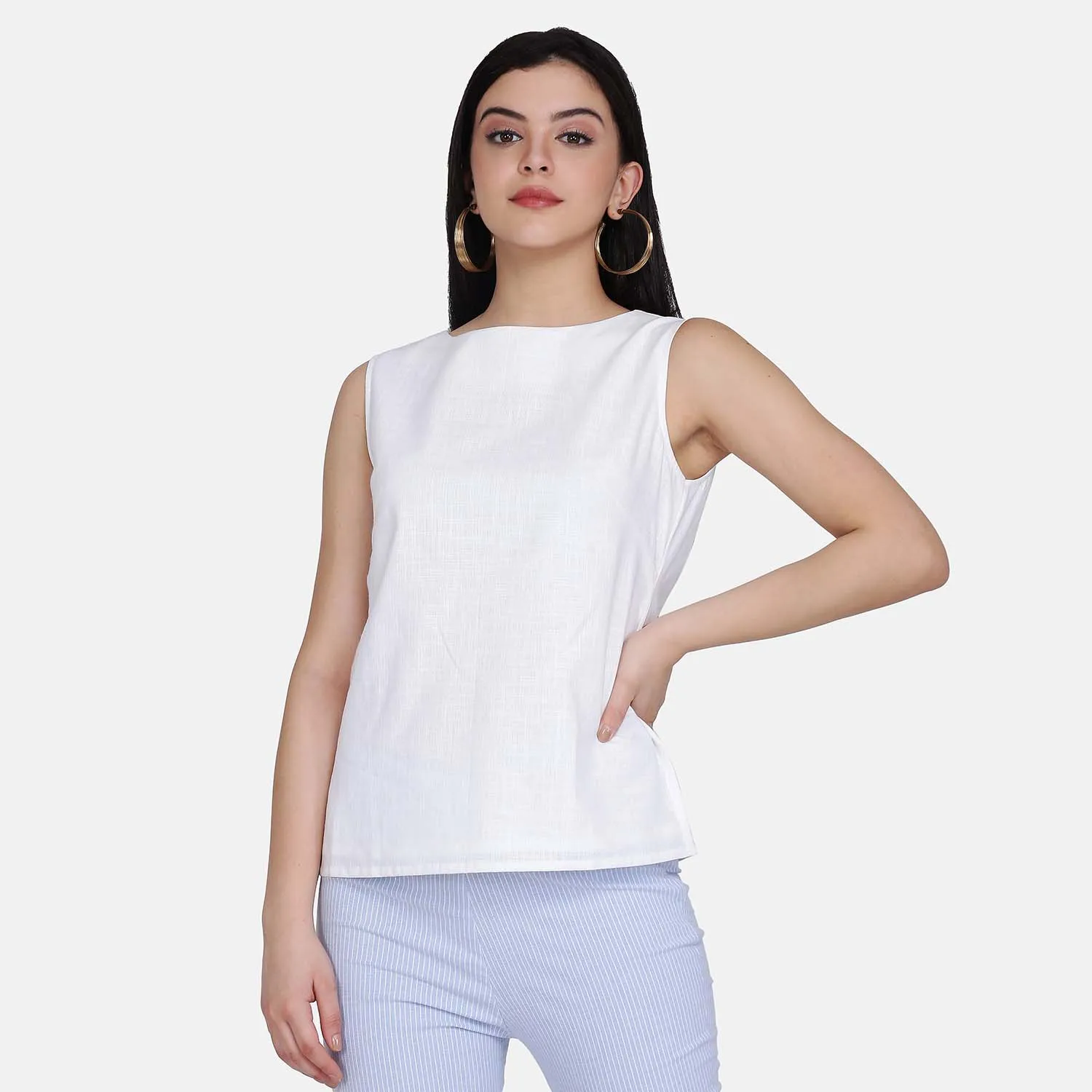 Elegant White Cotton Sleeveless Top