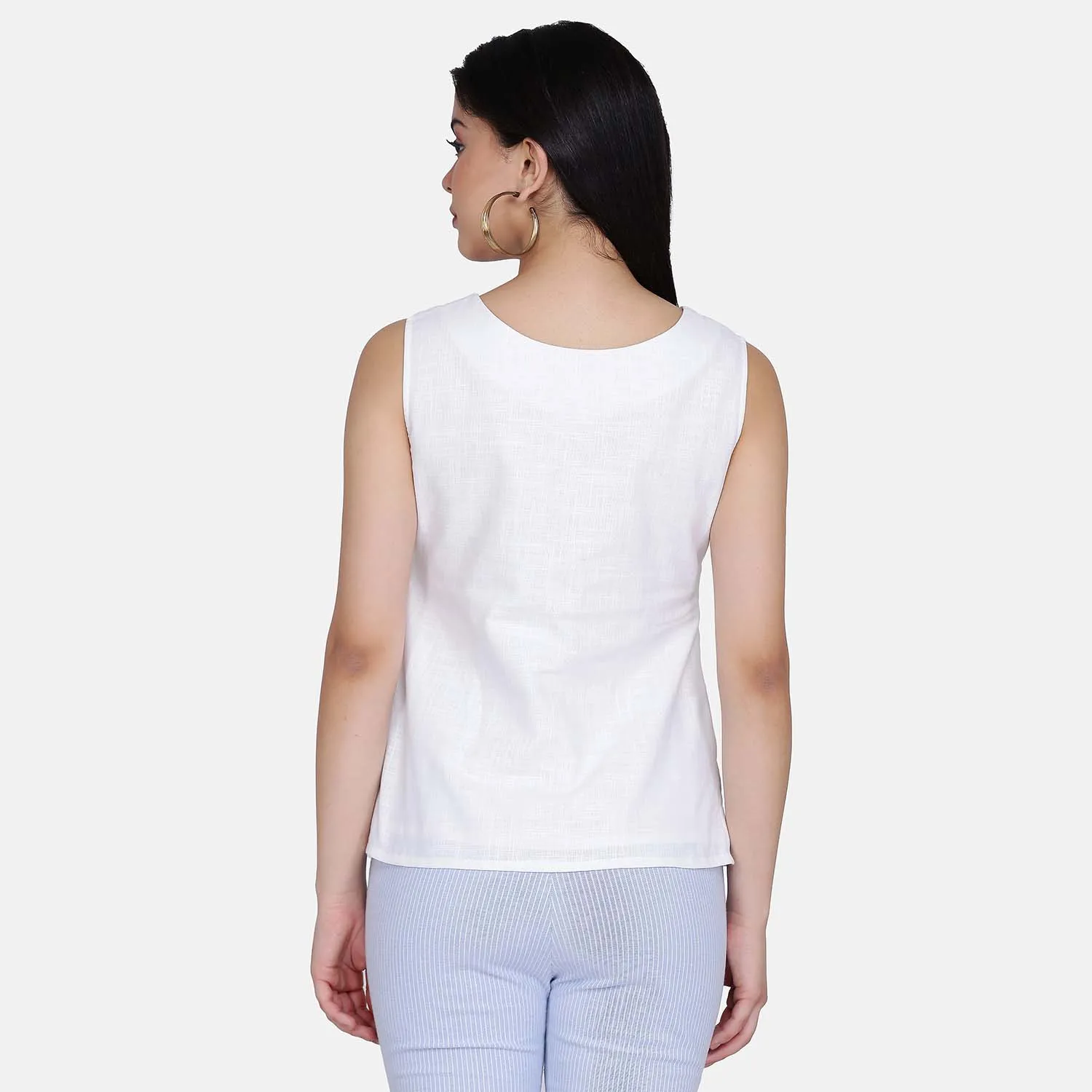 Elegant White Cotton Sleeveless Top