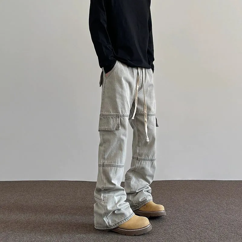 Flap Pocket Drawstring Cargo Jeans