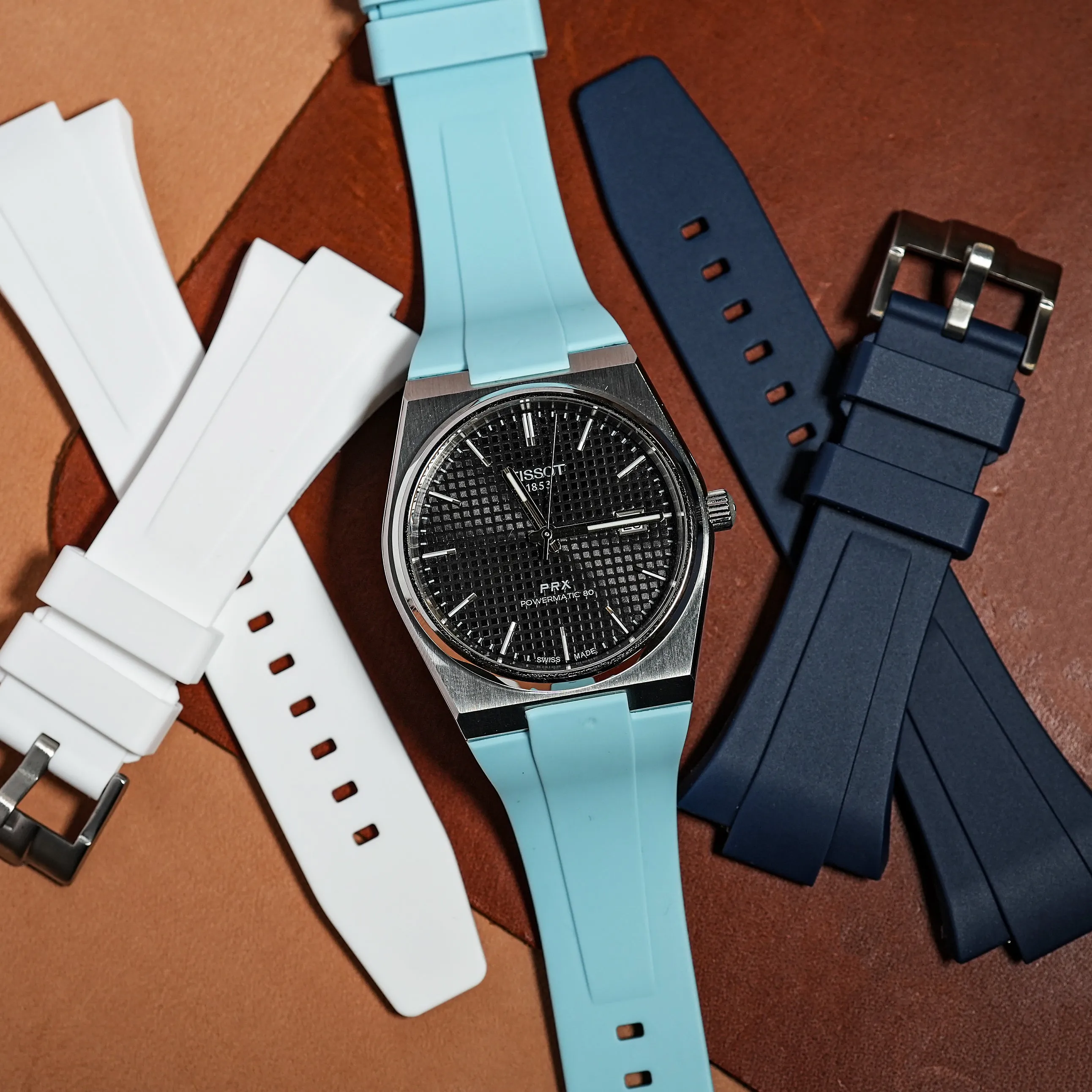 Flex Rubber Strap in Ice Blue for Tissot PRX