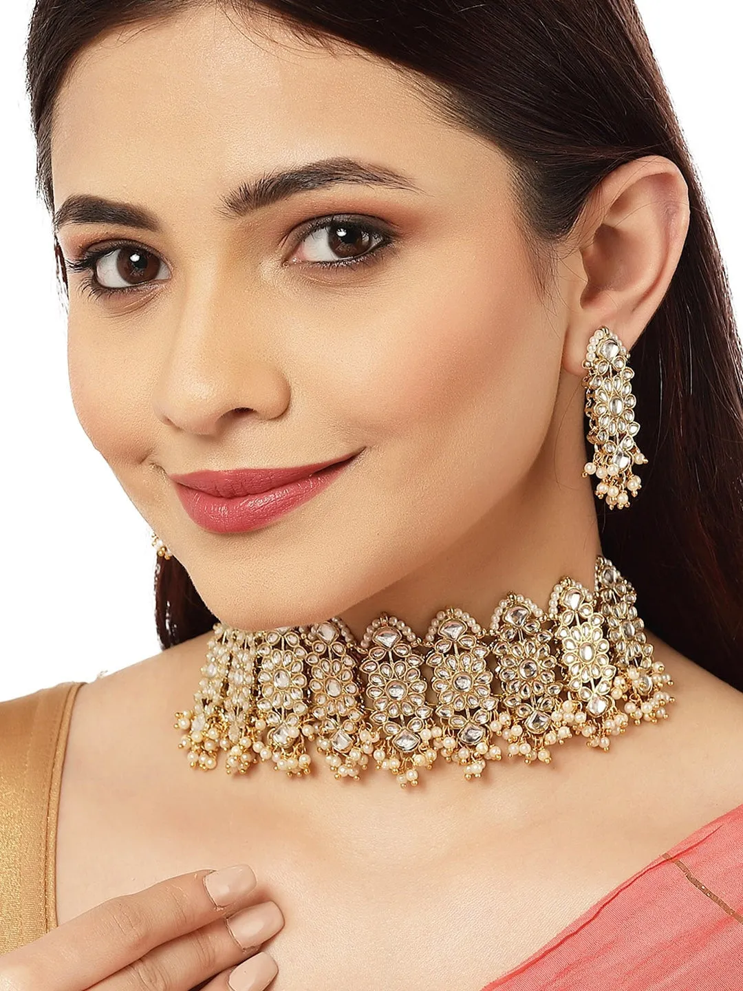 Gold-Plated Kundan Studded Choker Jewellery Set