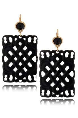 KENNETH JAY LANE CARVED Square Black Resin Earrings