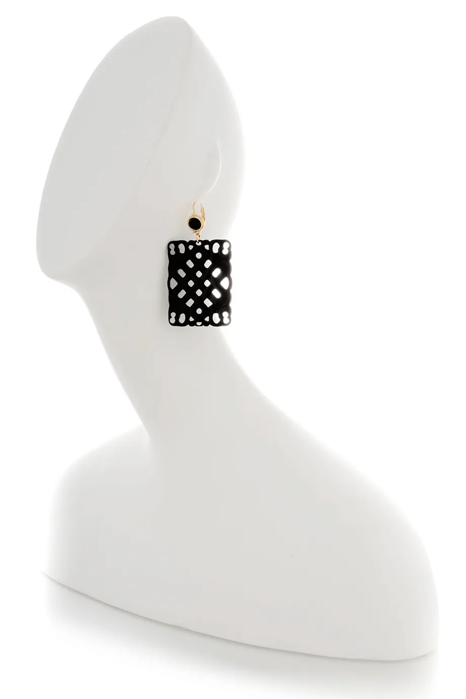 KENNETH JAY LANE CARVED Square Black Resin Earrings