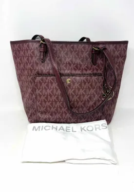 Michael Michael Kors Maroon Monogrammed Saffiano W/ DUST BAG Designer Tote