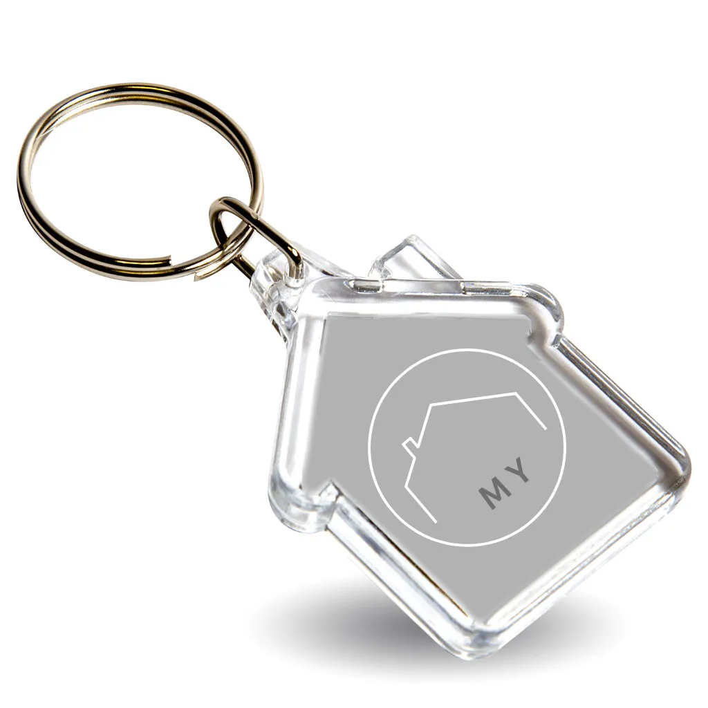 Mini House Shaped Blank Plastic Photo Insert Keyring - 35 x 33mm - Pack of 50