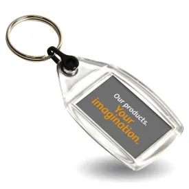 P502 Rectangular Blank Plastic Photo Insert Keyring with Coloured Connector - 35 x 24mm - Pack of 50