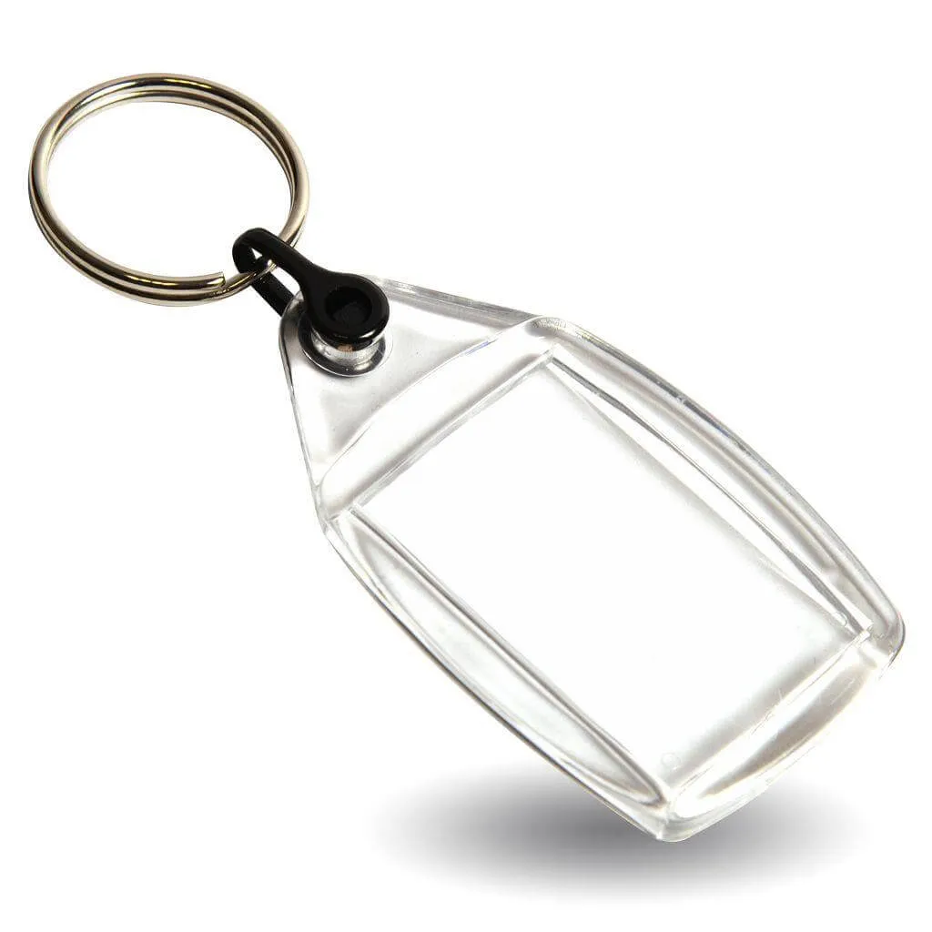 P502 Rectangular Blank Plastic Photo Insert Keyring with Coloured Connector - 35 x 24mm - Pack of 50