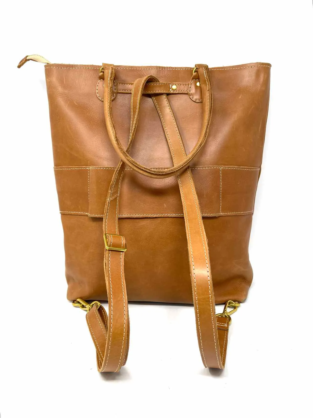 Tan/Gold Zipper Leather Purses BackPack