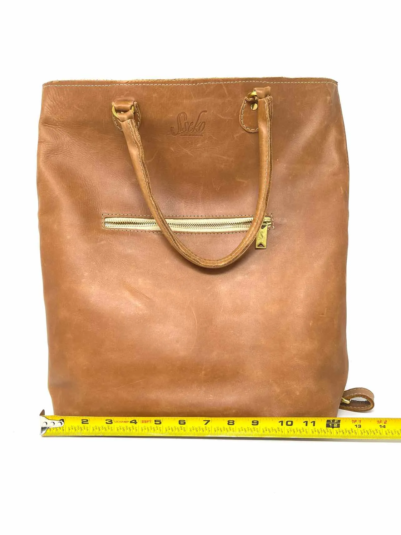 Tan/Gold Zipper Leather Purses BackPack