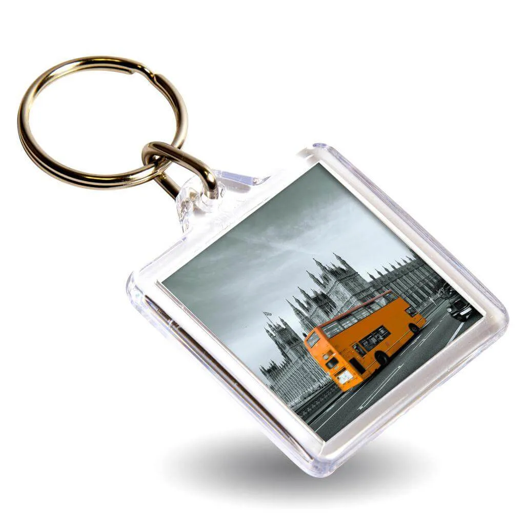 U1 Square Blank Plastic Photo Insert Keyring - 32mm - Pack of 50