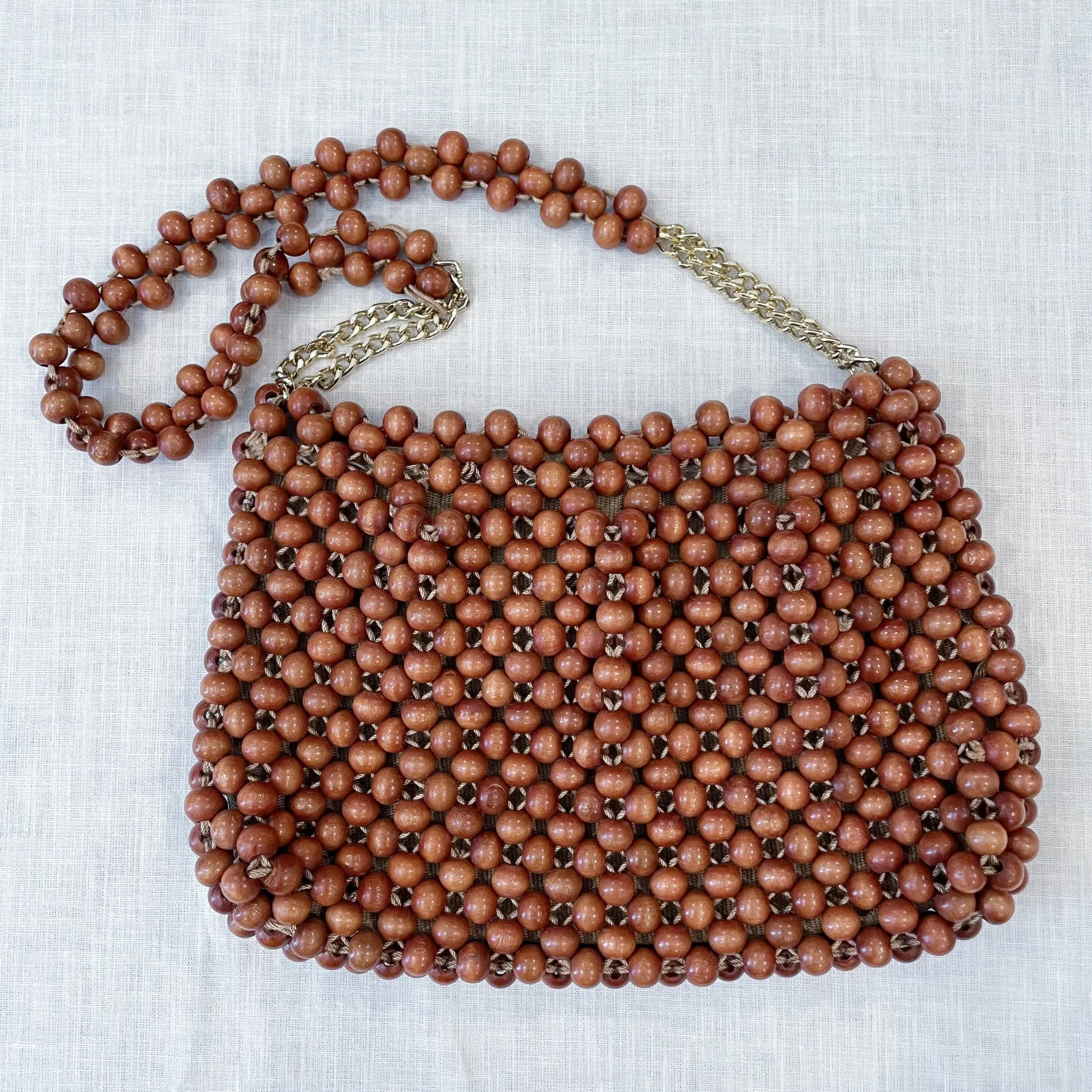 Vintage 60s Mod Brown Beaded Shoulder Bag, Made in Japan Walborg