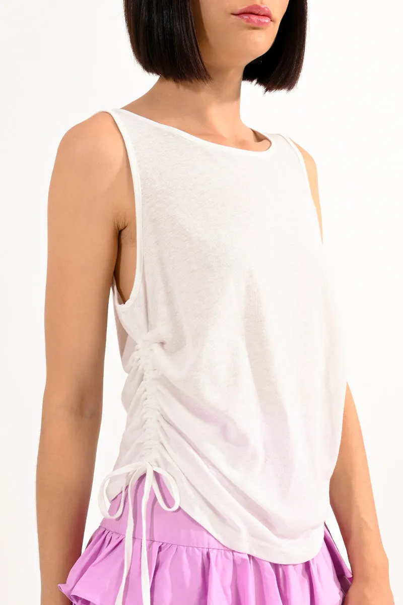 White Tank With Drawstring Side